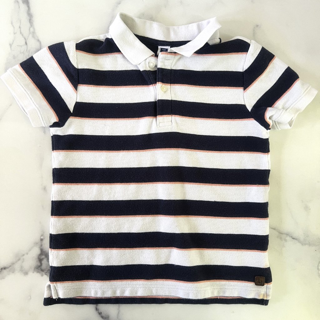 Janie And Jack Striped Polo Shirt, White/Navy, Size 7